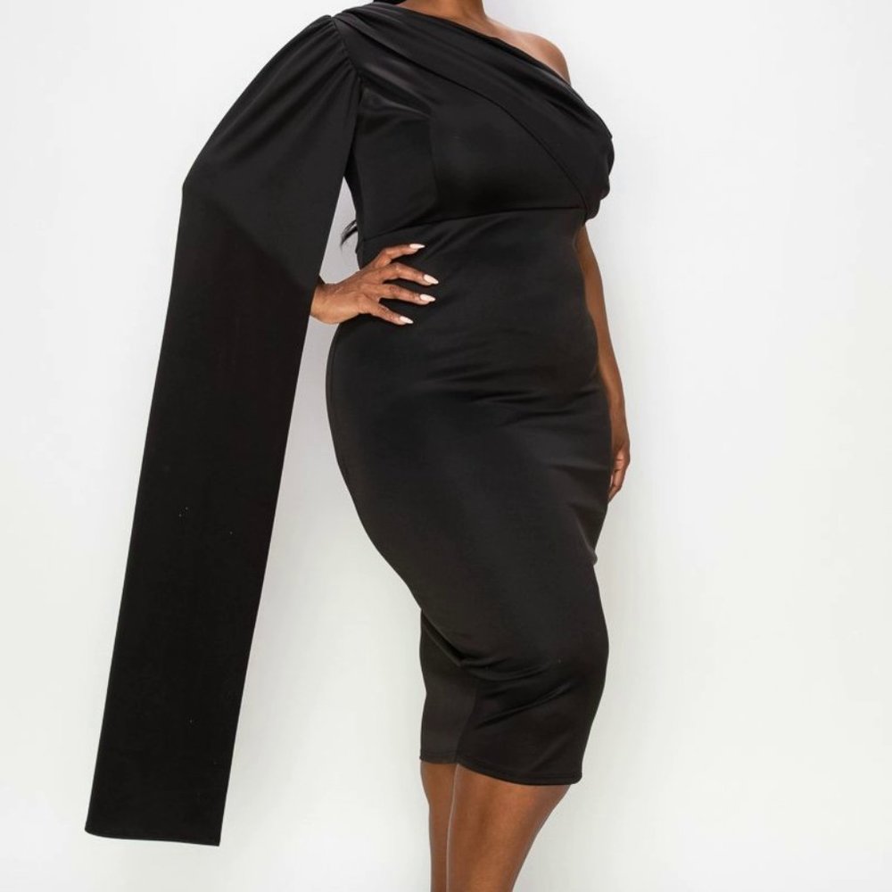 Beautiful One shoulder Cape Dress midi